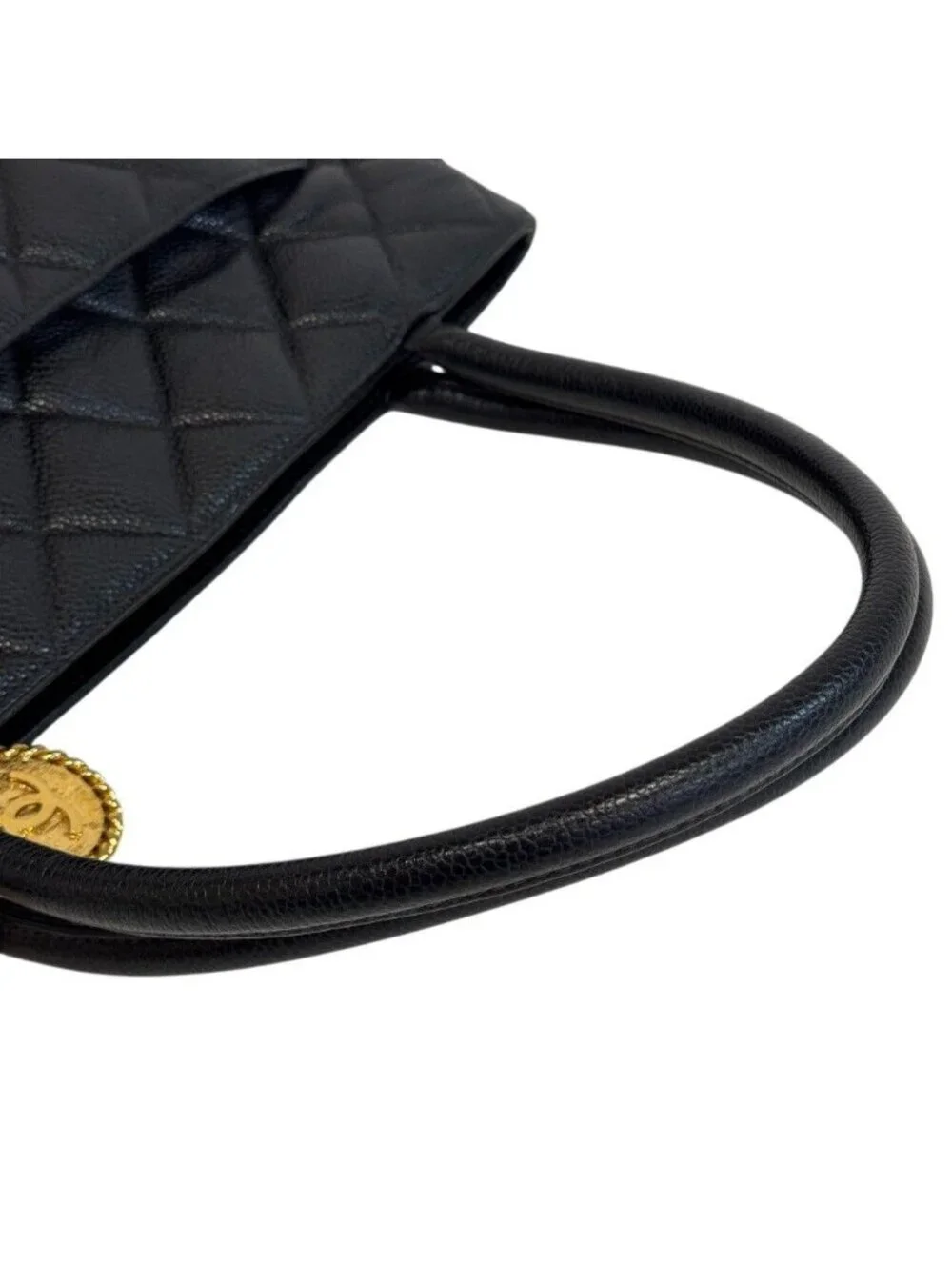 Chanel Reissue Tote Logo Caviar Leather Handbag Black Gold